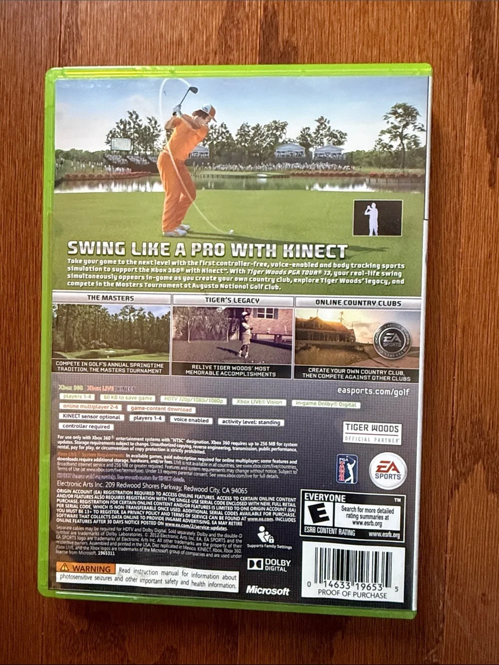 Tiger Woods PGA Tour 13 Xbox 360 Golf Game Kinect Compatible Masters